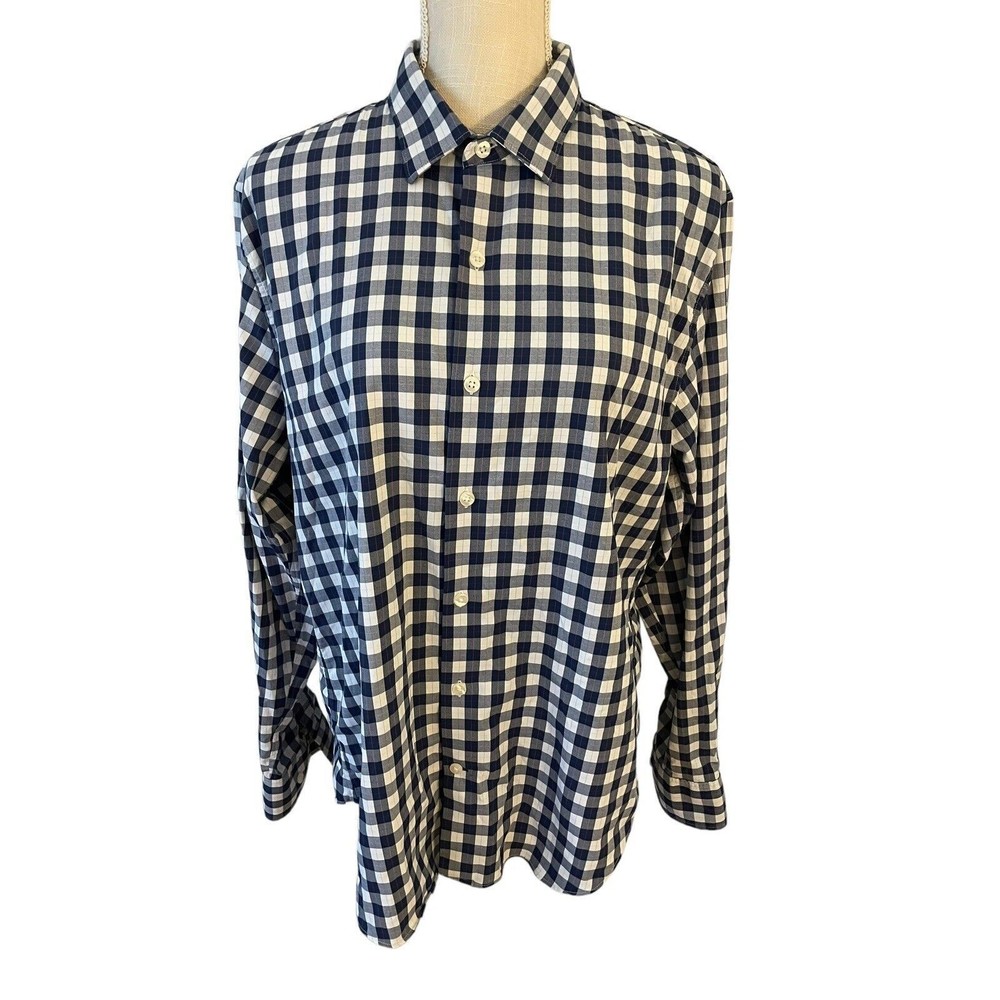 Bonobos Mens Slim Fit Blue Checkered Nylon Button Down Shirt Size Large